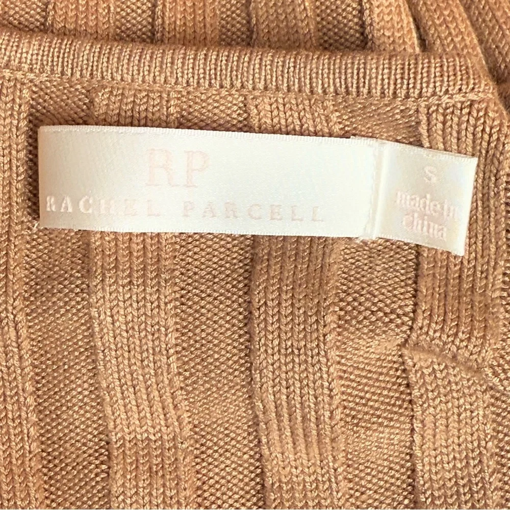 Rachel Parcell Wide Rib Midi Sweater Dress Flounce Sleeve Fitted Camel Sz S - Picture 9 of 12